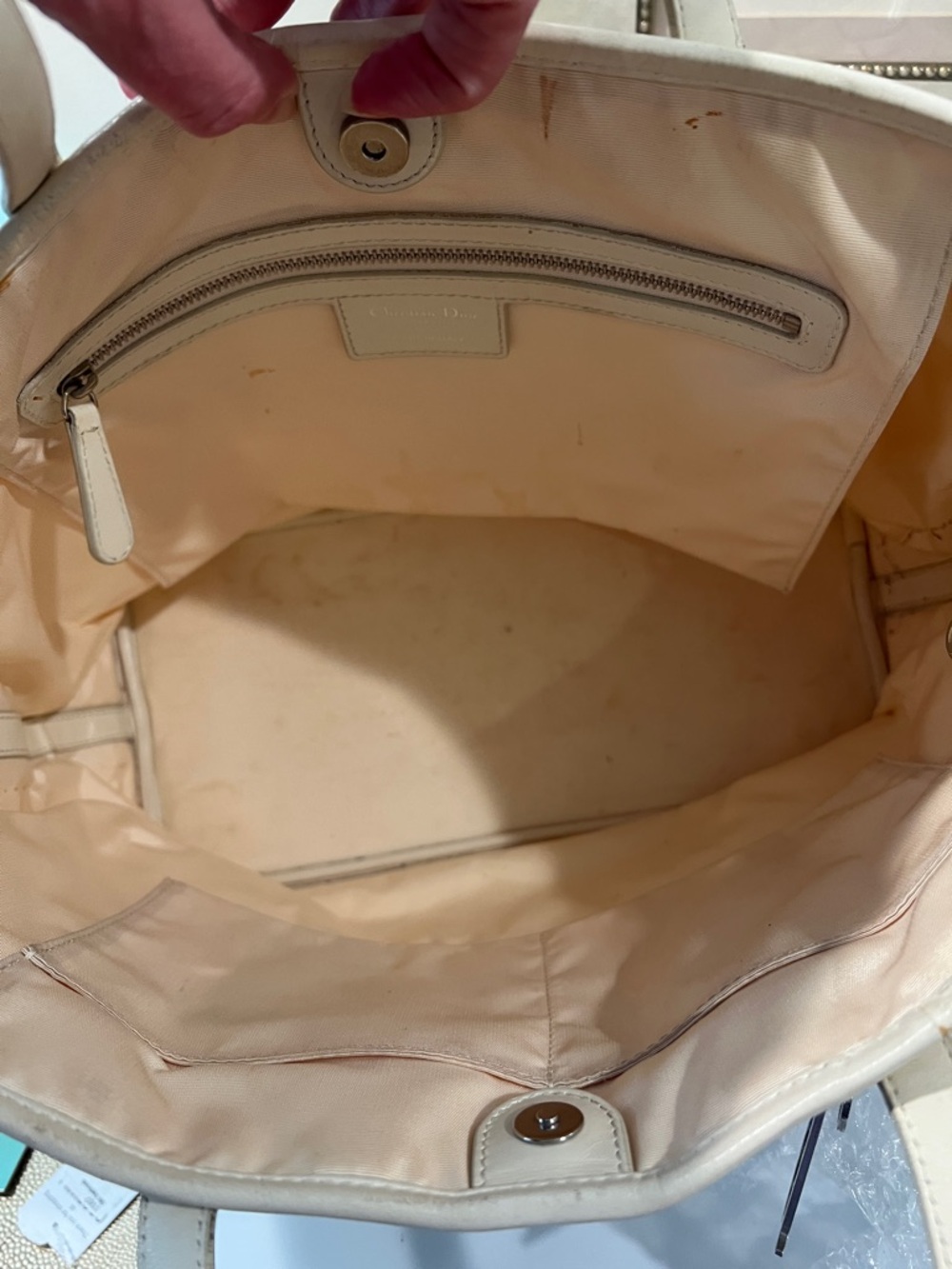 Dior Panarea Cannage Tote Bag Cream and Pink Patterned Tote - needs cleaning - Picture 9 of 11